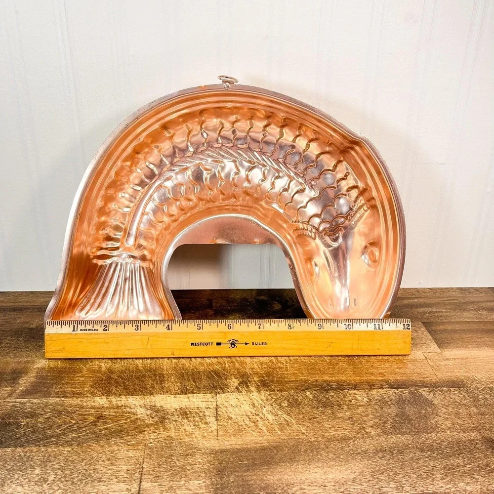 Vintage Pink Copper Metal Fish Mold Wall Decor